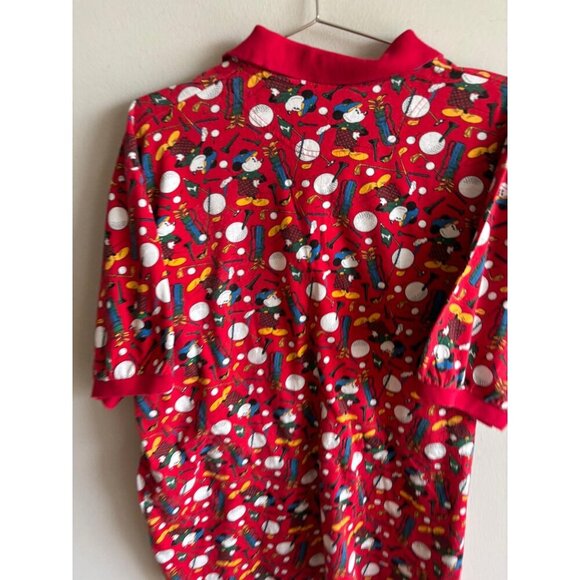 Mickey & Co Mens Golf Polo Shirt Red Allover Print Short Sleeve Collared Size L - Picture 5 of 11